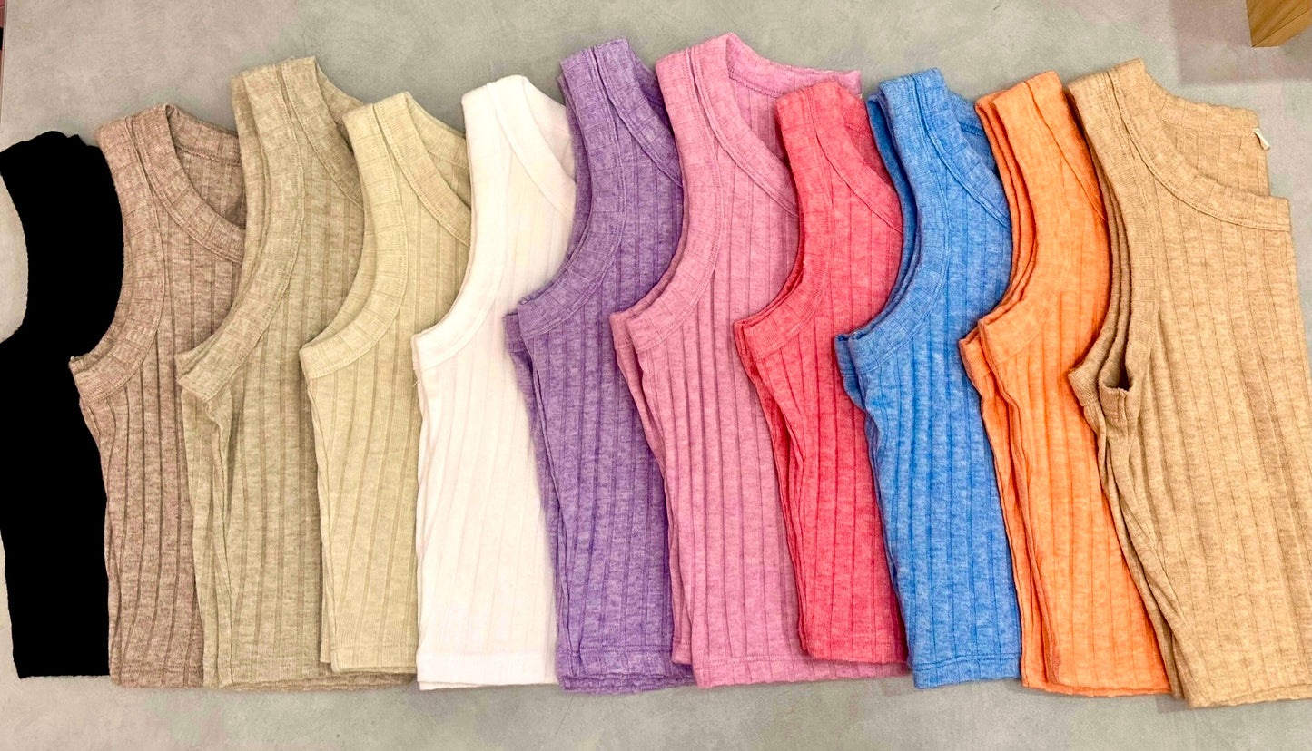 Ribbed Boat Neck Cropped Sleeveless Top