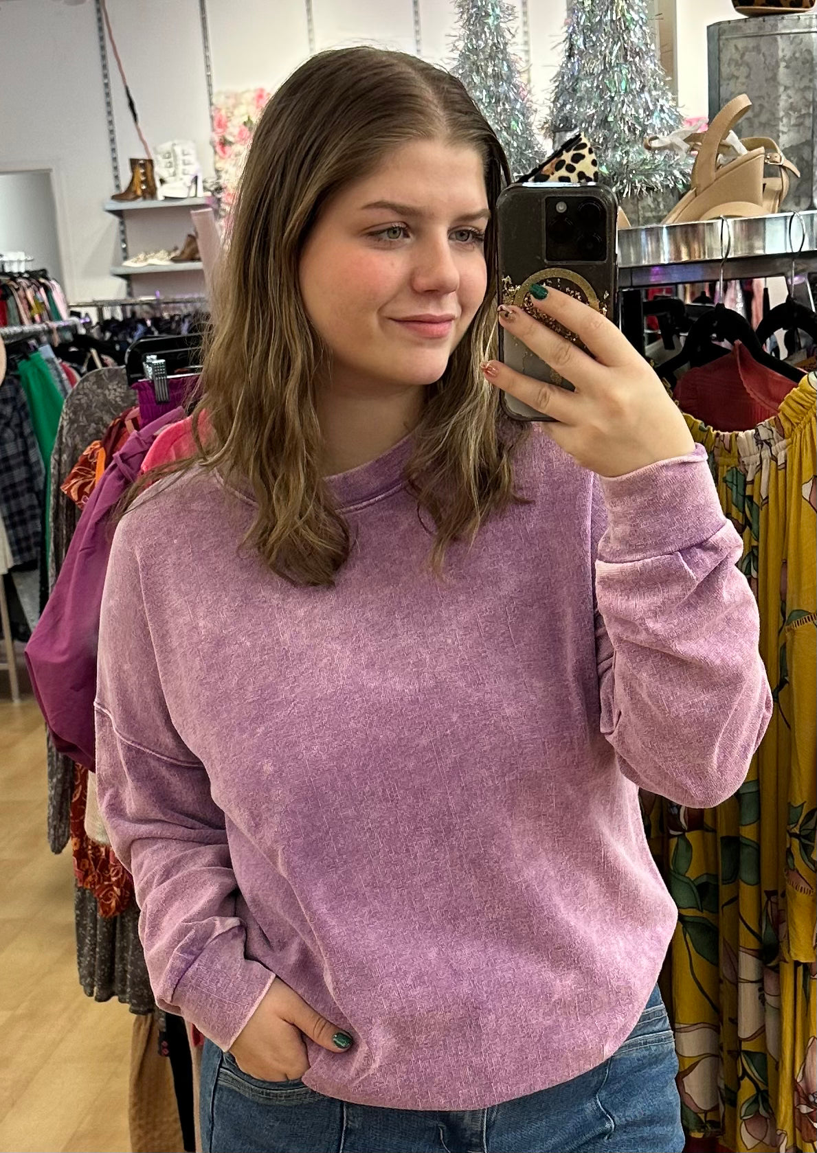 Acid washed purple sweatshirt