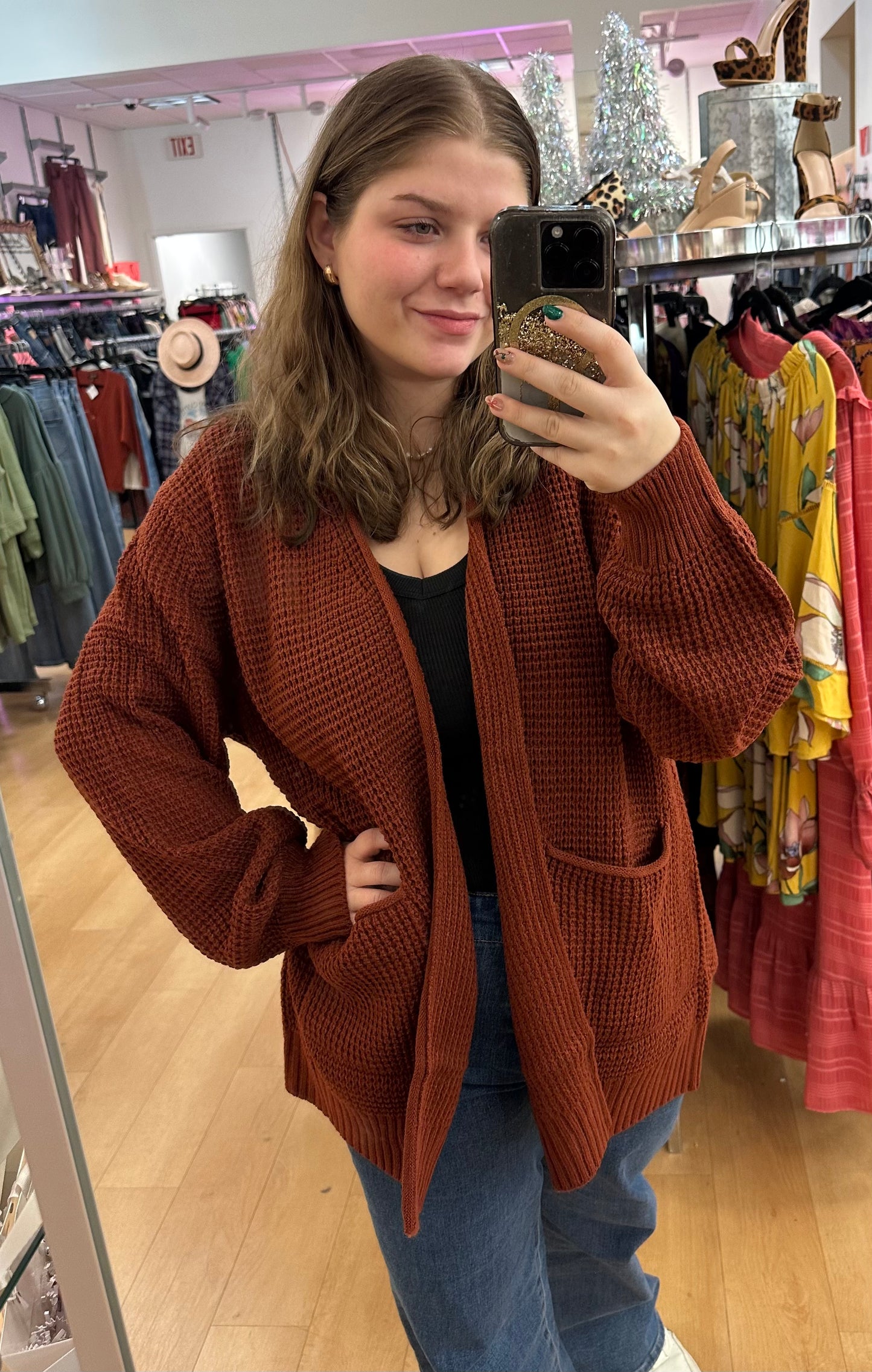 Waffle cardigan with pockets