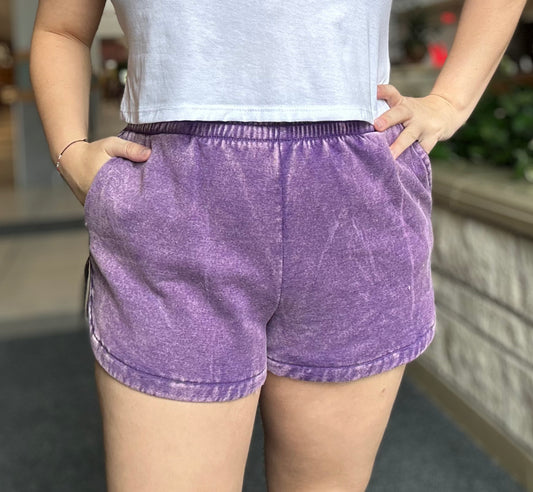 Acid Washed Elastic Waistband Dolphin Shorts