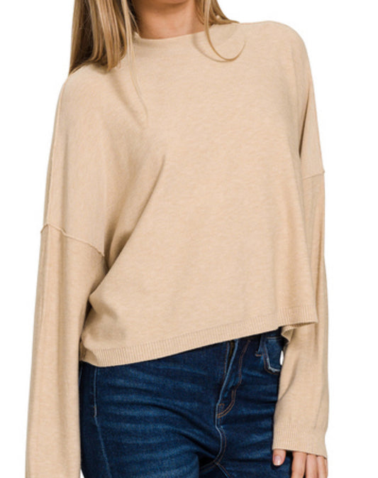 High Neck Drop Shoulder Sleeve Sweater