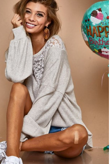 Cashmere Waffle With Lace Detailed Yoke Sweater