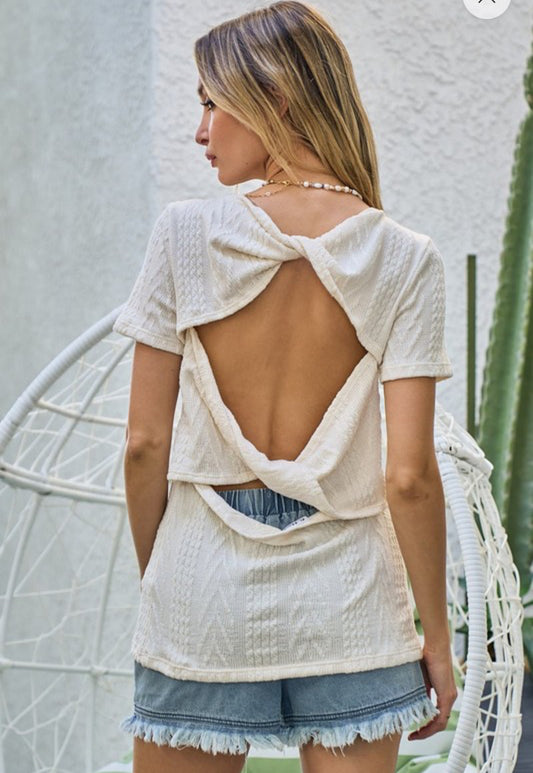 Cable Knit Top With Back Double Twist Detail