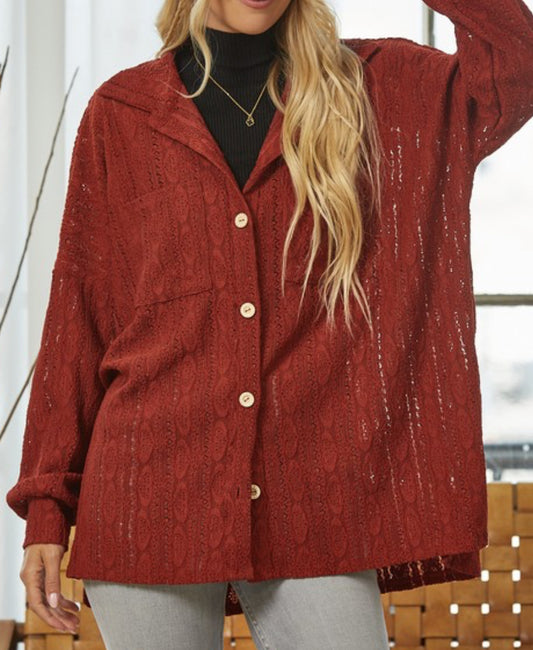 Waiting For You Lace Button Down Oversized Shirt