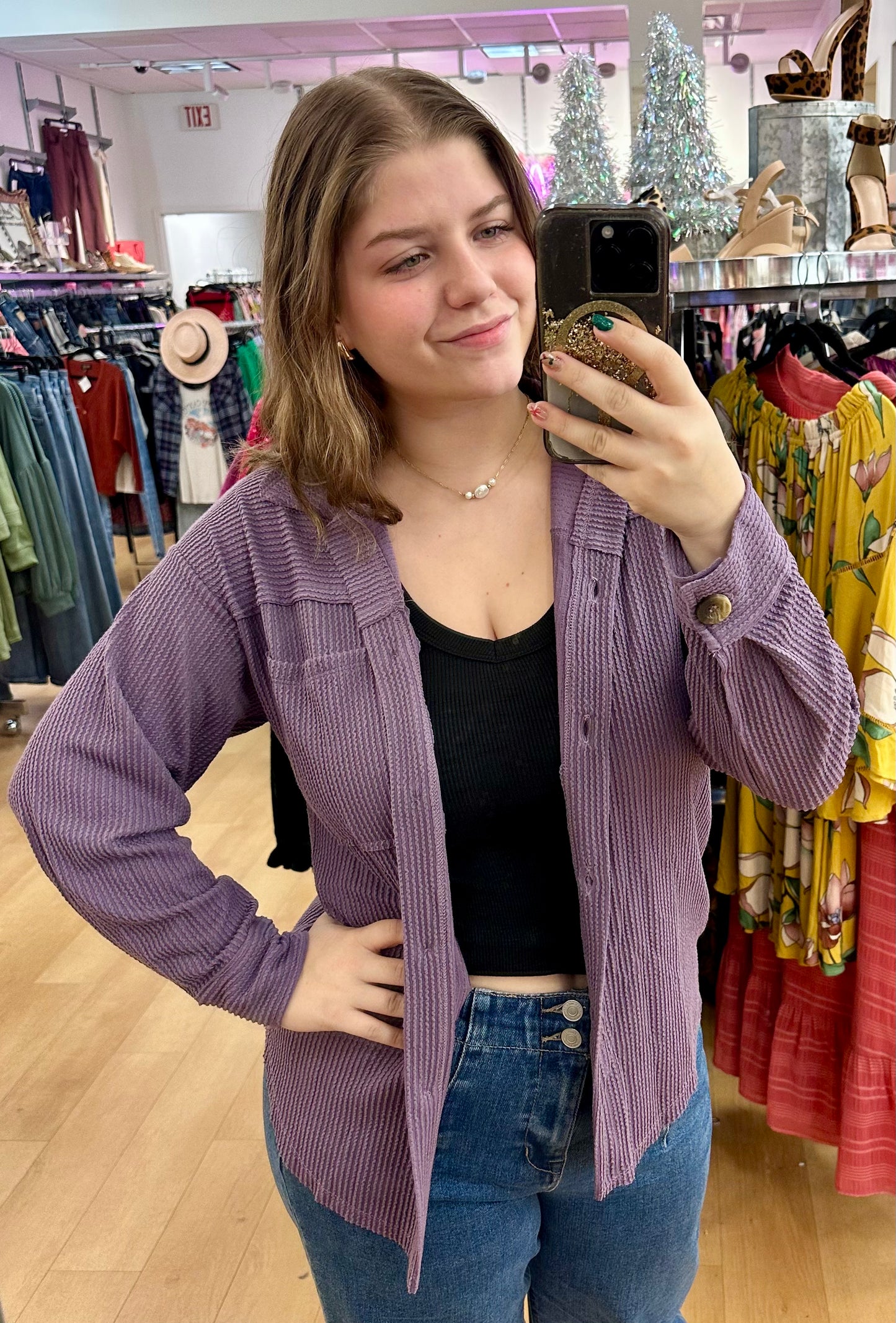 Ribbed purple button up <3