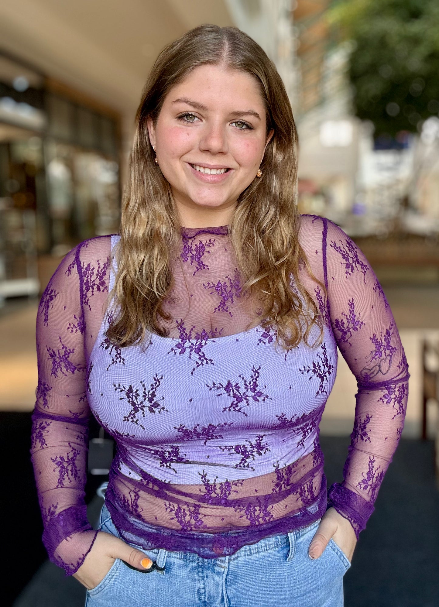 Purple Floral Lace Top