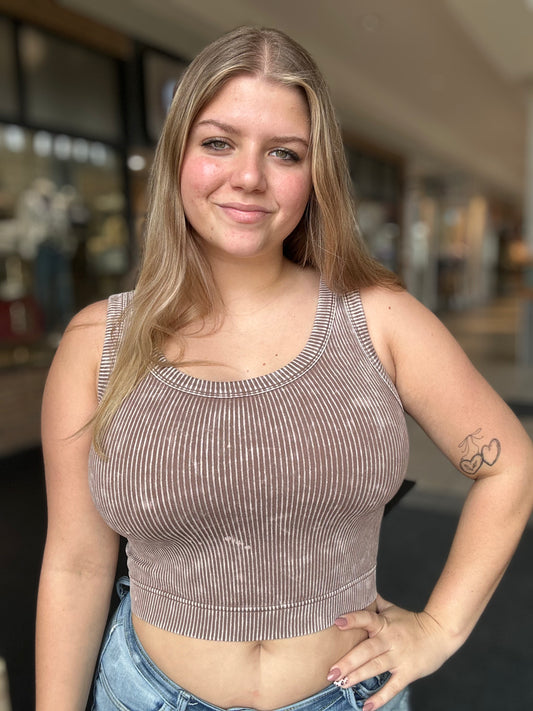 Stone Washed Ribbed Seamless Tank Top
