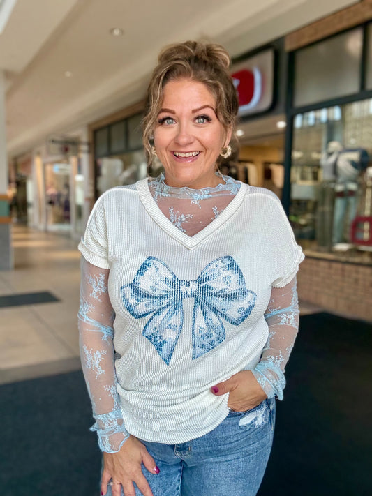 Coquete Ribbon Lace Bow Graphic Top