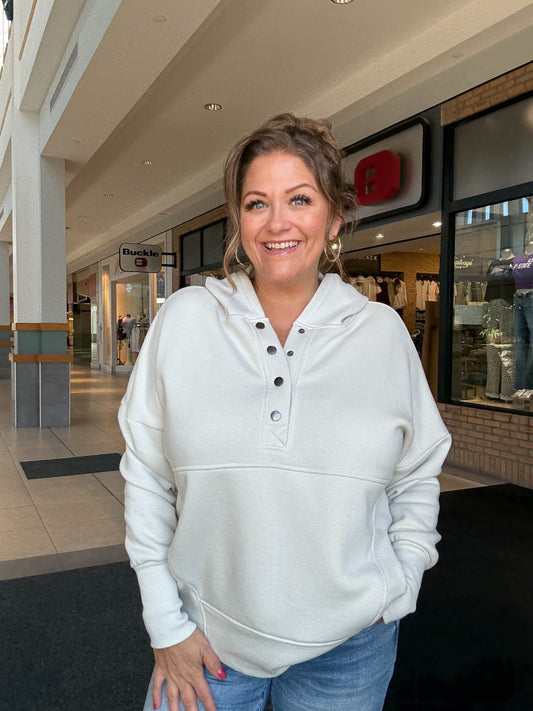 Half Button Fleece Hooded Pullover