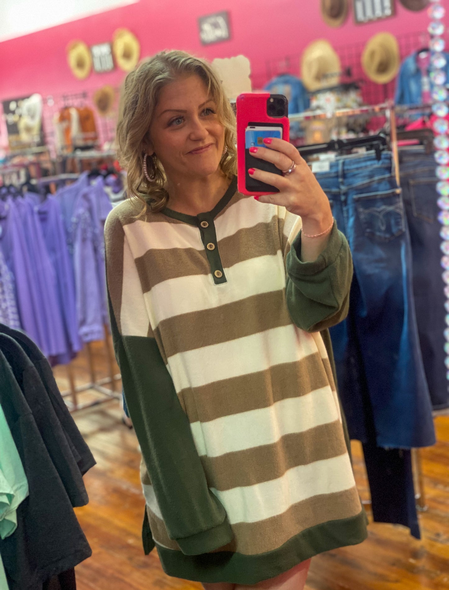 Jade By Jane 3 Button Striped Top