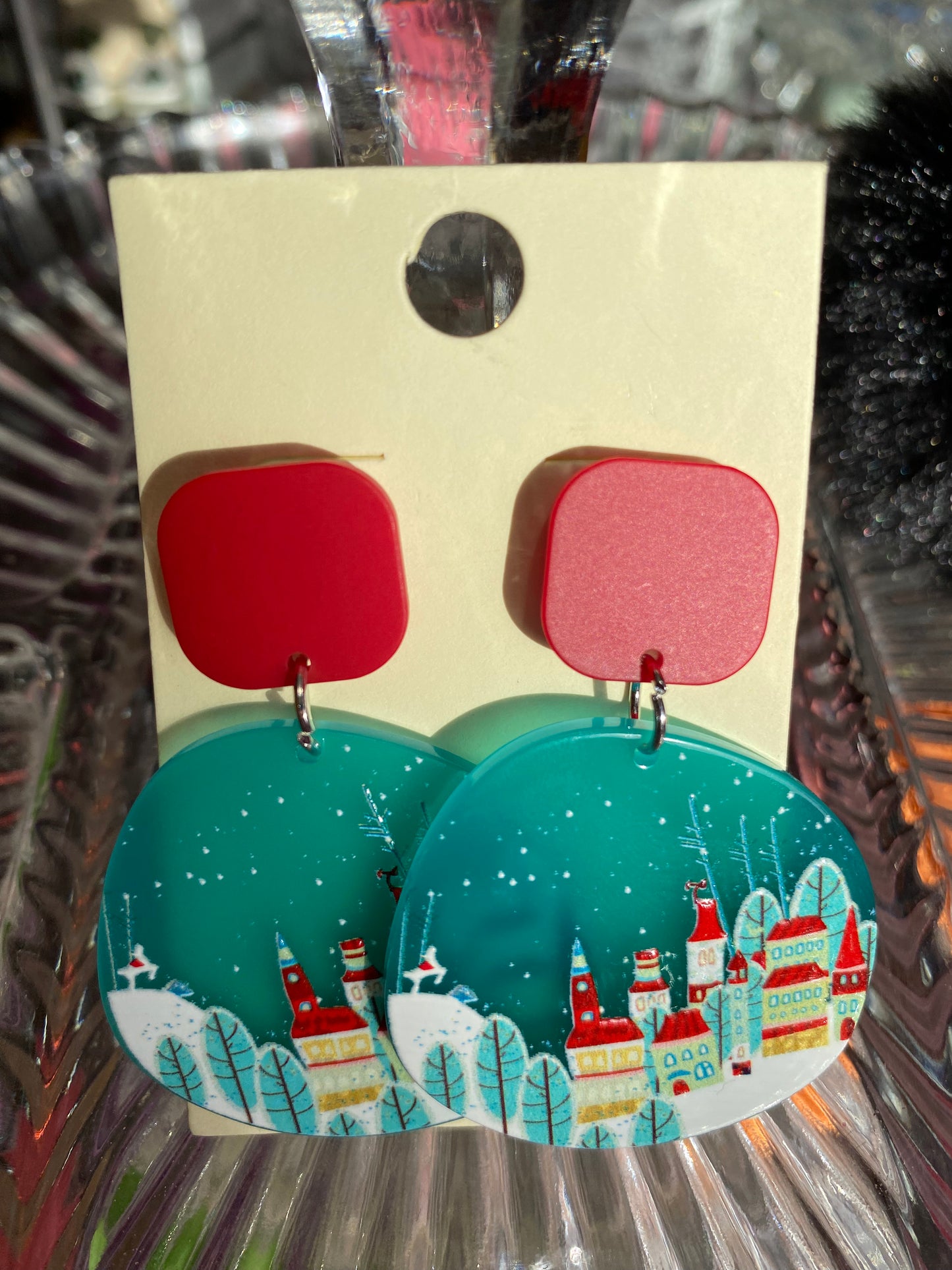 Christmas Village Disc Drop Earrings