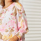 Double Take Floral Round Neck Three-Quarter Sleeve Top