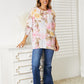 Double Take Floral Round Neck Three-Quarter Sleeve Top