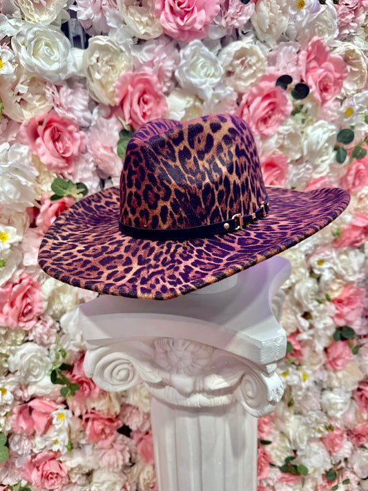 Leopard Print Fashion Felt Brim Hat With Leather Strap