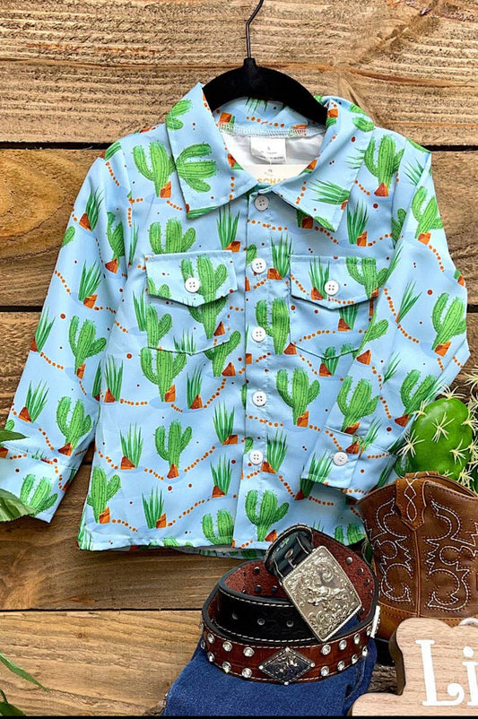 Button Up Cactus Print Shirt