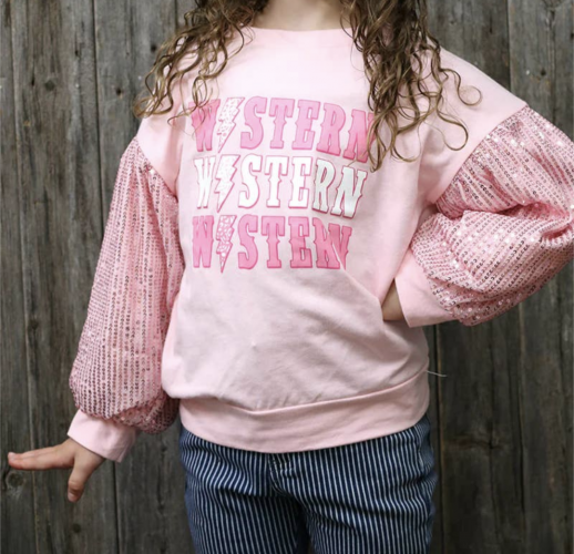 Kid's Western Printed Sweatshirt w/Sequins